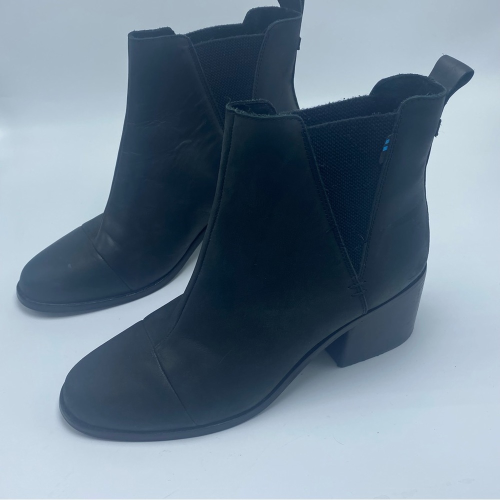Toms Everly Black Heeled Boot Women’s Size 9 Leather Block Heel - Picture 3 of 8